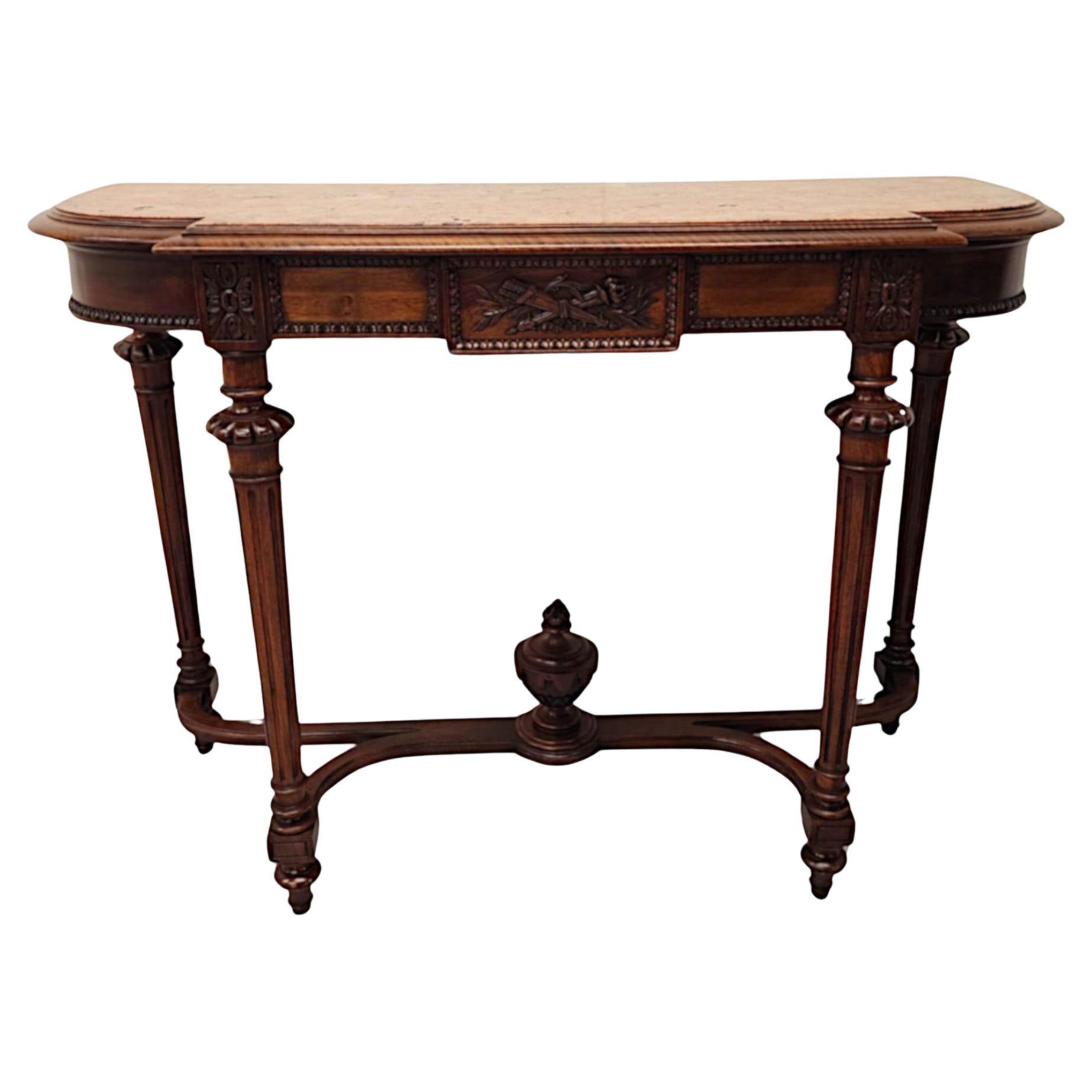 Très belle table console en noyer à plateau en marbre du 19e siècle