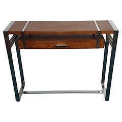 A Very Fine 20th Century Art Deco Design Cherrywood and Chrome Console Table
