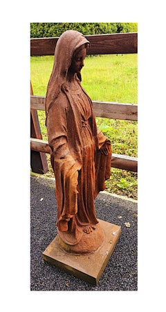 A Very Fine 20th Century Cast Iron Figurative Garden Sculpture of The Madonna