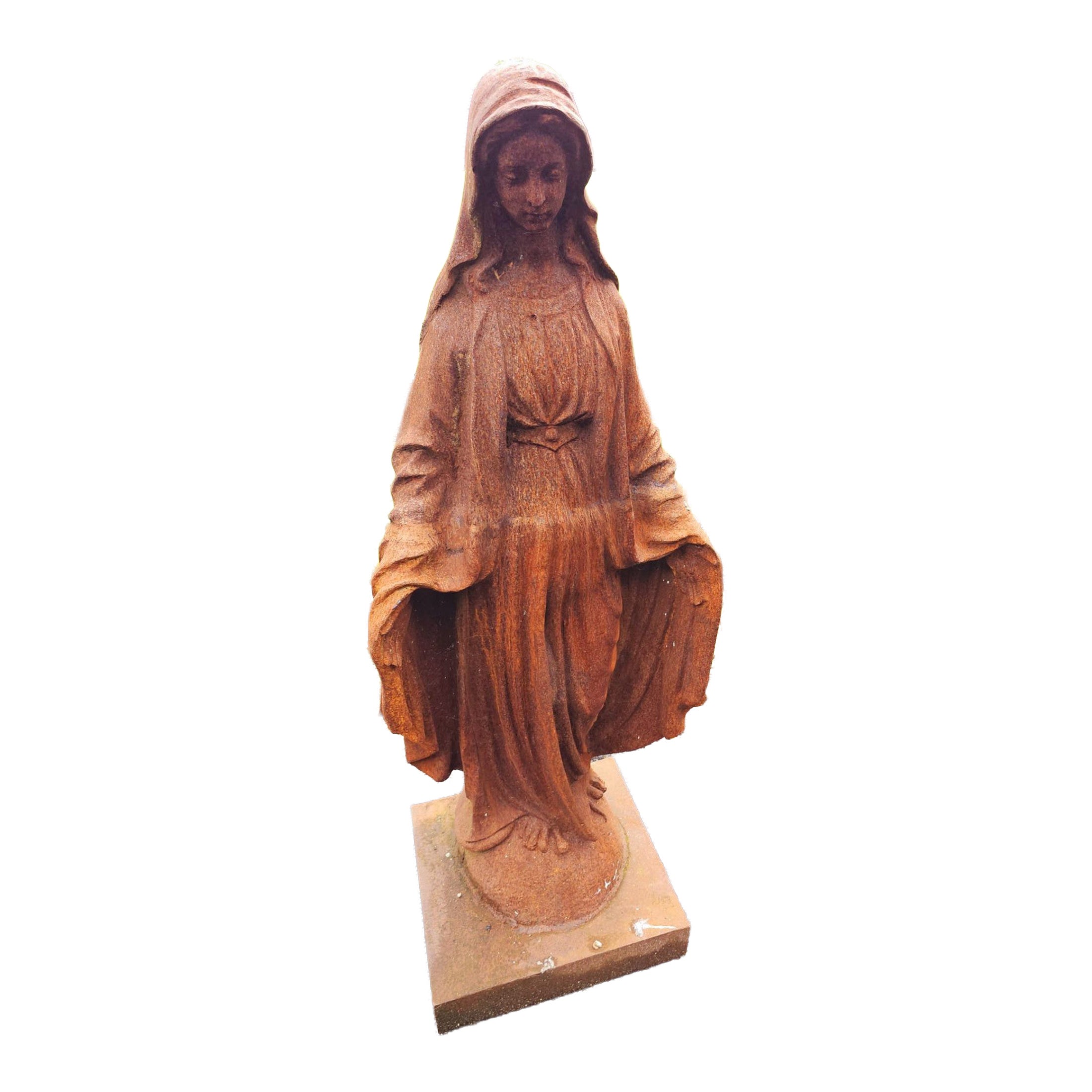 A Very Fine 20th Century Cast Iron Figurative Garden Sculpture of The Madonna For Sale