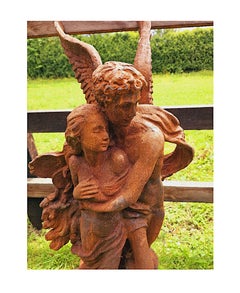 Escultura figurativa de Cupido y Psique, de hierro fundido, muy fina, del siglo XX