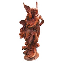 Escultura figurativa de Cupido y Psique, de hierro fundido, muy fina, del siglo XX
