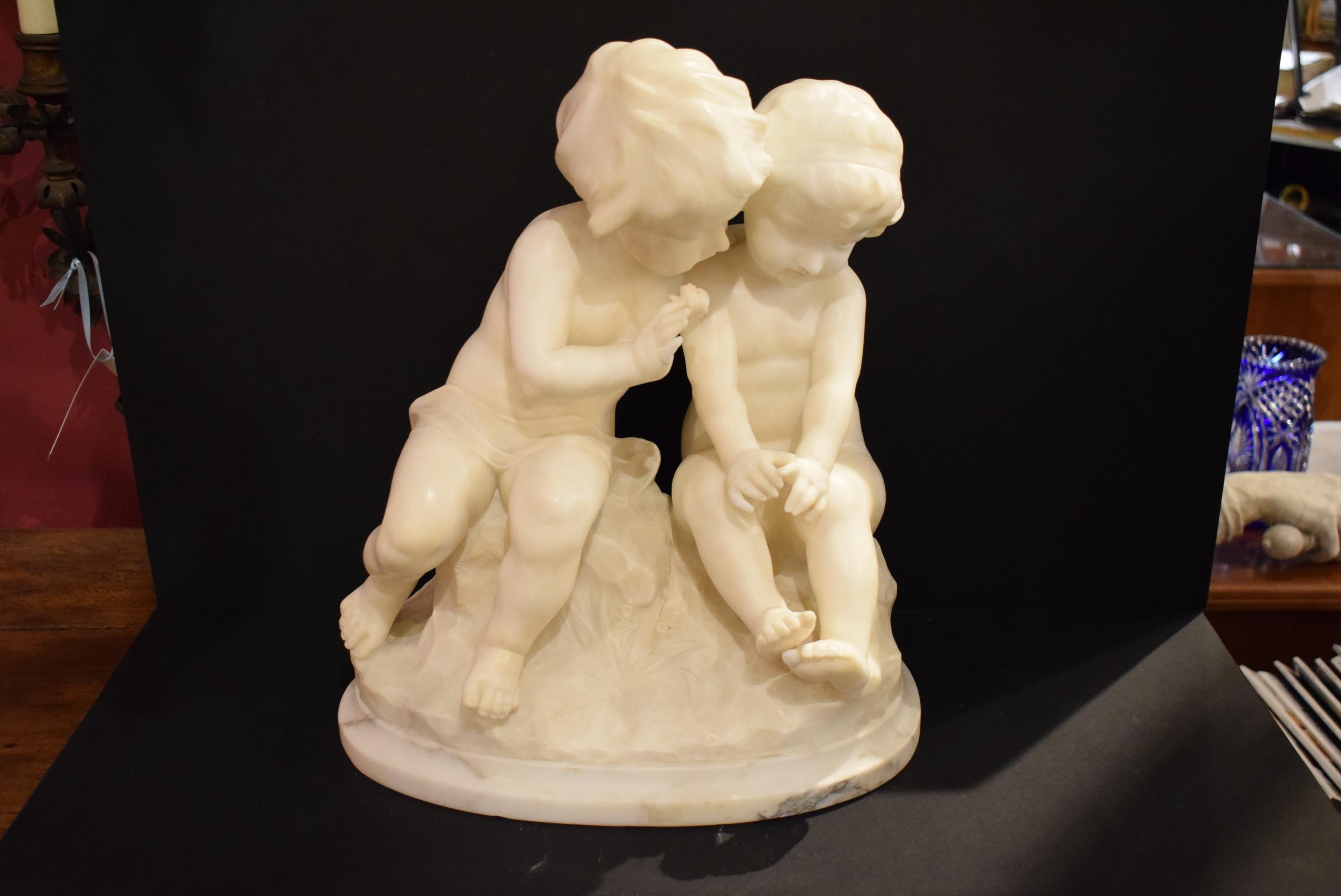 Early 20th Century Very Fine Alabaster Statue of Children