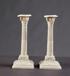 Very Fine and Beautiful Pair of English 18th Century Creamware Candlesticks