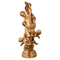 A very fine and large 19th c French gilt bronze" female with cherubs" L Madrassi