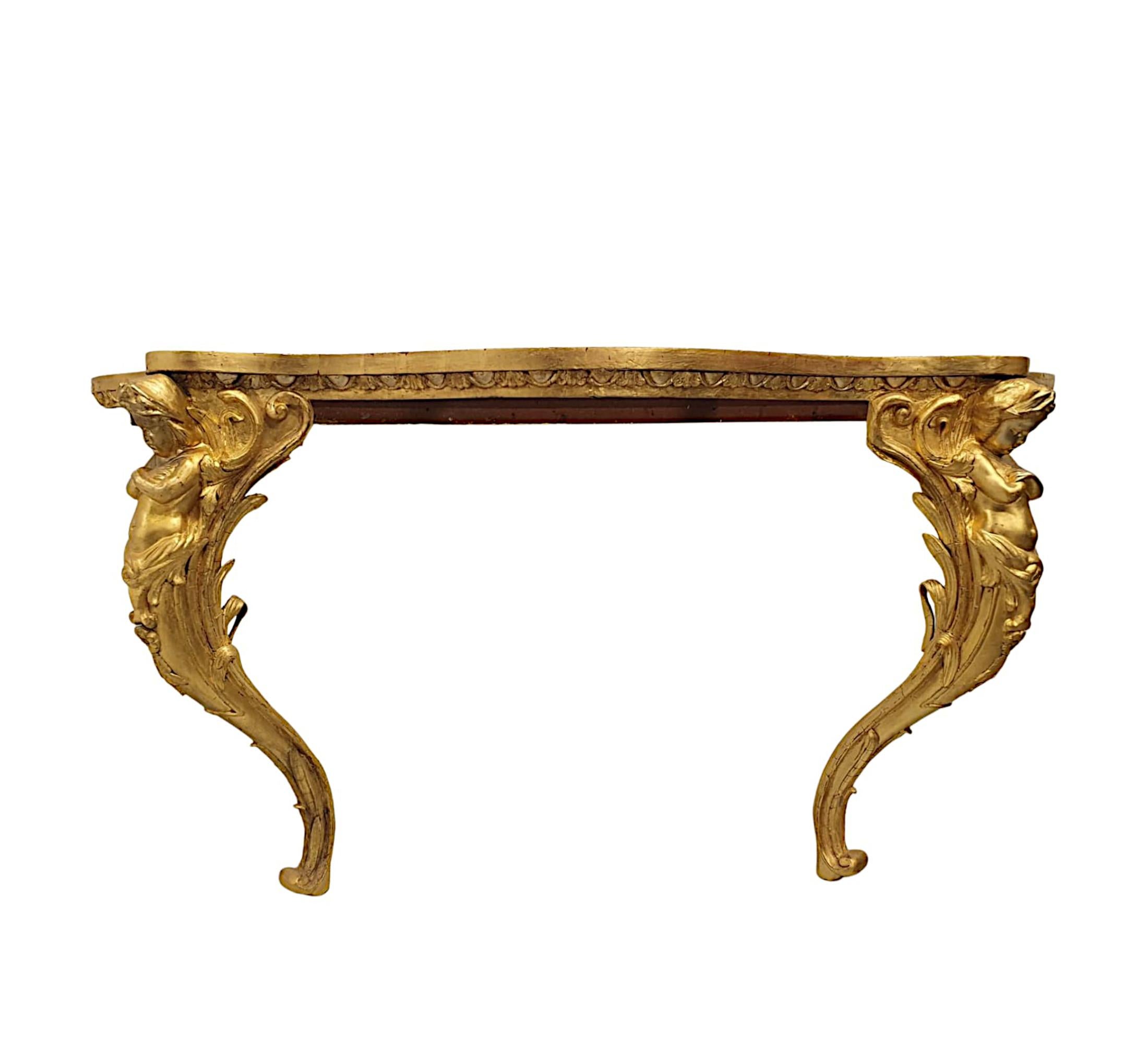  A Very Fine and Rare 19th Century marble Top Giltwood Console Table  For Sale 1