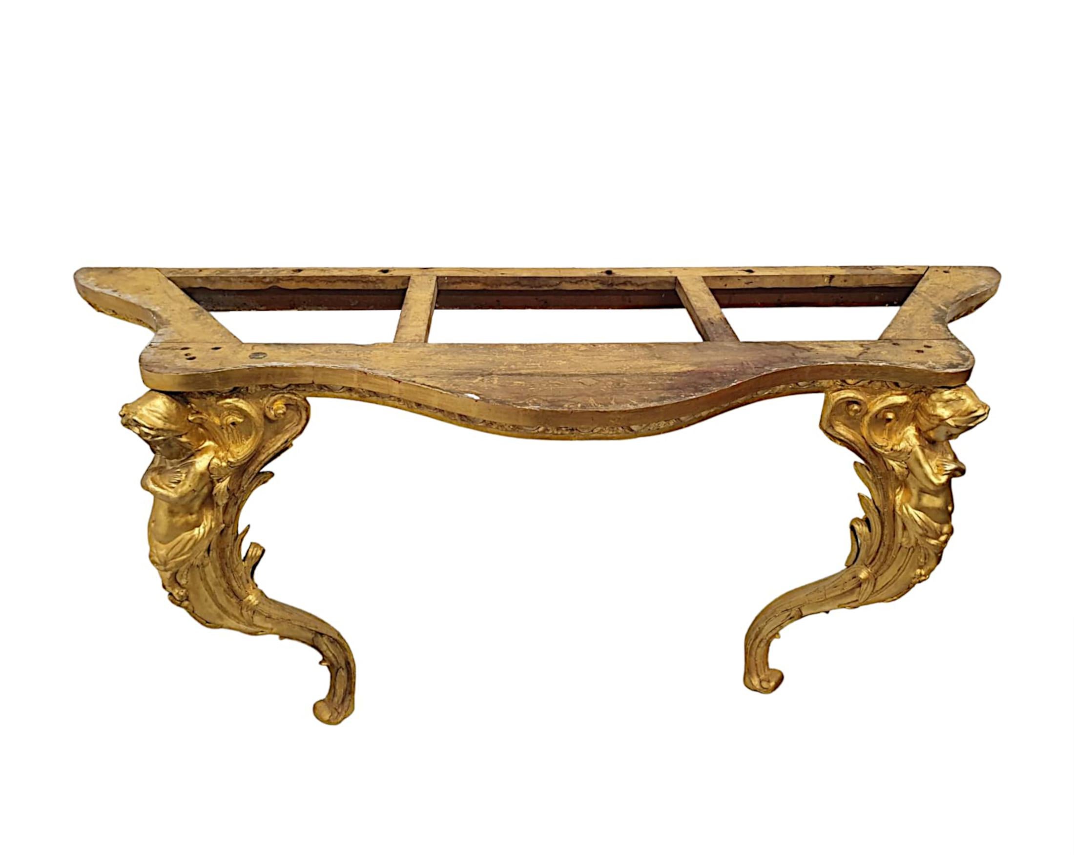  A Very Fine and Rare 19th Century marble Top Giltwood Console Table  For Sale 2