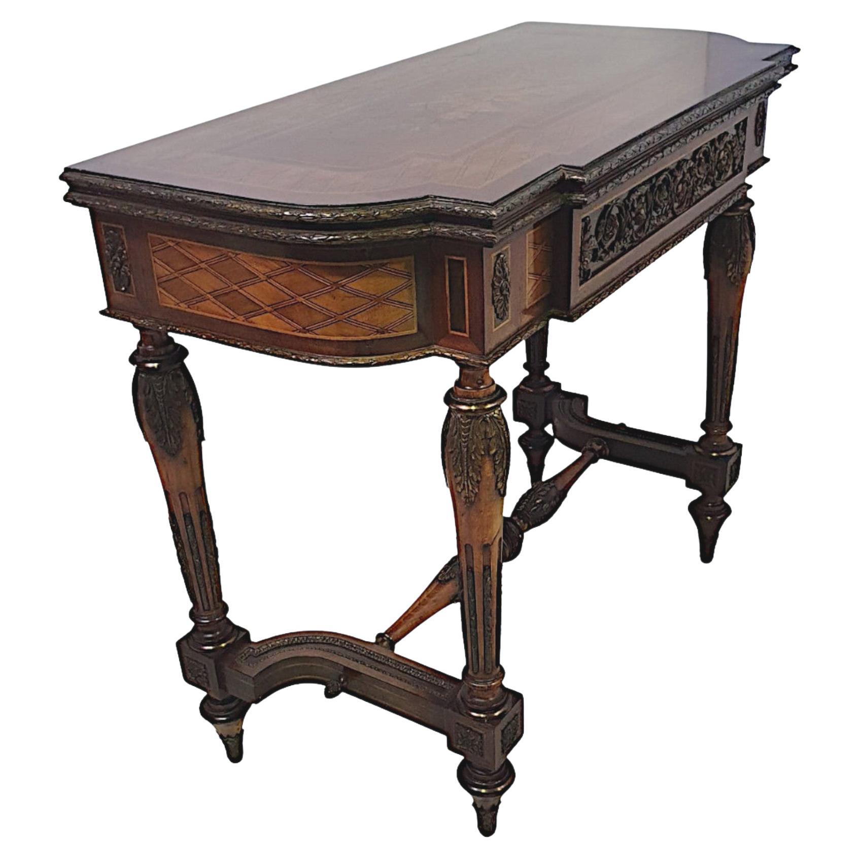 Très belle et rare table à cartes incrustée de qualité musée du 19ème siècle