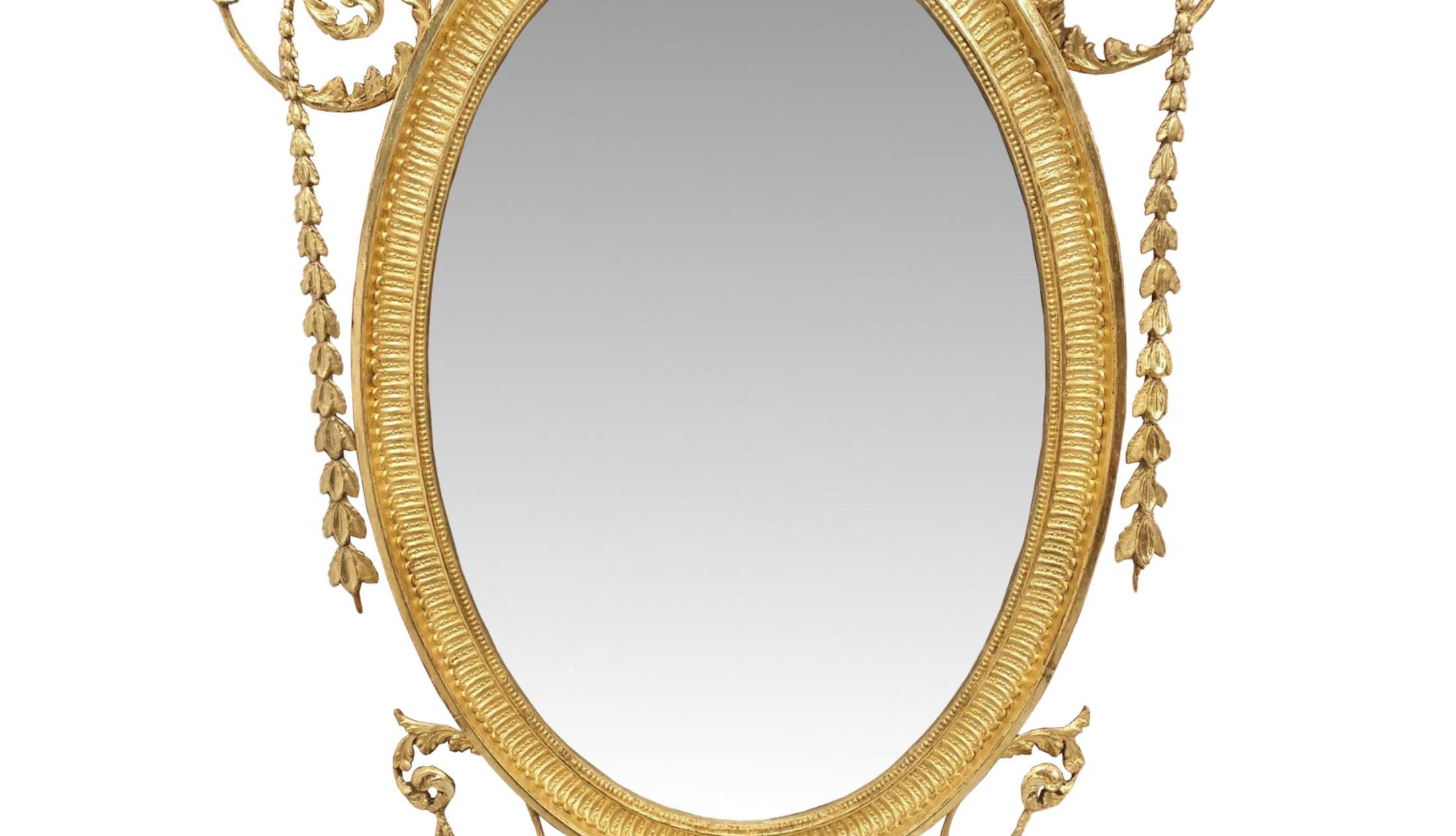 Adam Style  A Very Fine and Rare Late 19th Century Giltwood Mirror after Adams  For Sale
