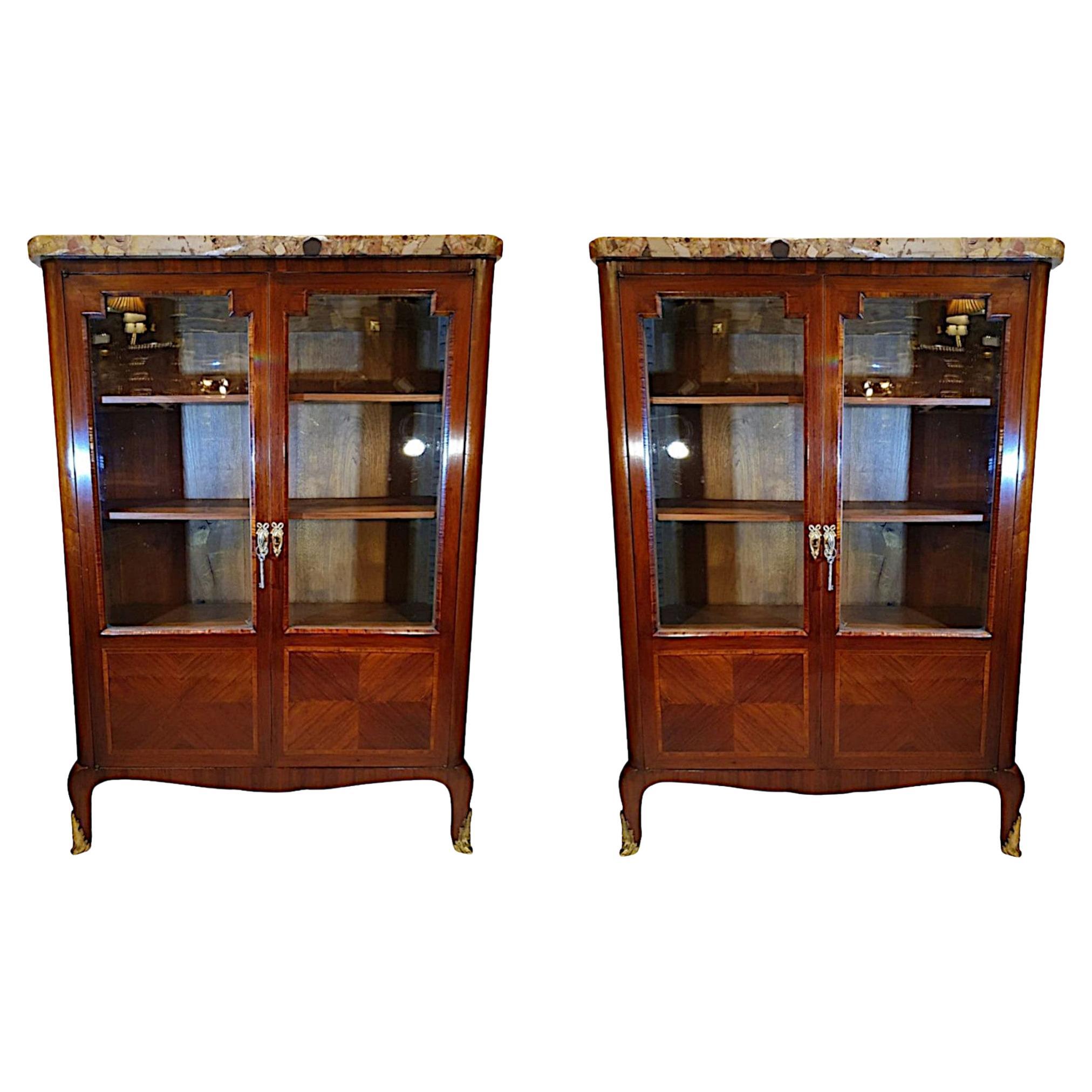 Very Fine and Rare Pair of 19th Century Marble Top Bookcases