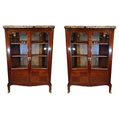 Very Fine and Rare Pair of 19th Century Marble Top Bookcases