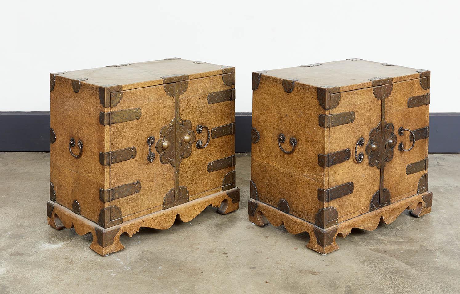 19th Century A Very Fine and Rare Pair of Chinese Shagreen Cabinets For Sale