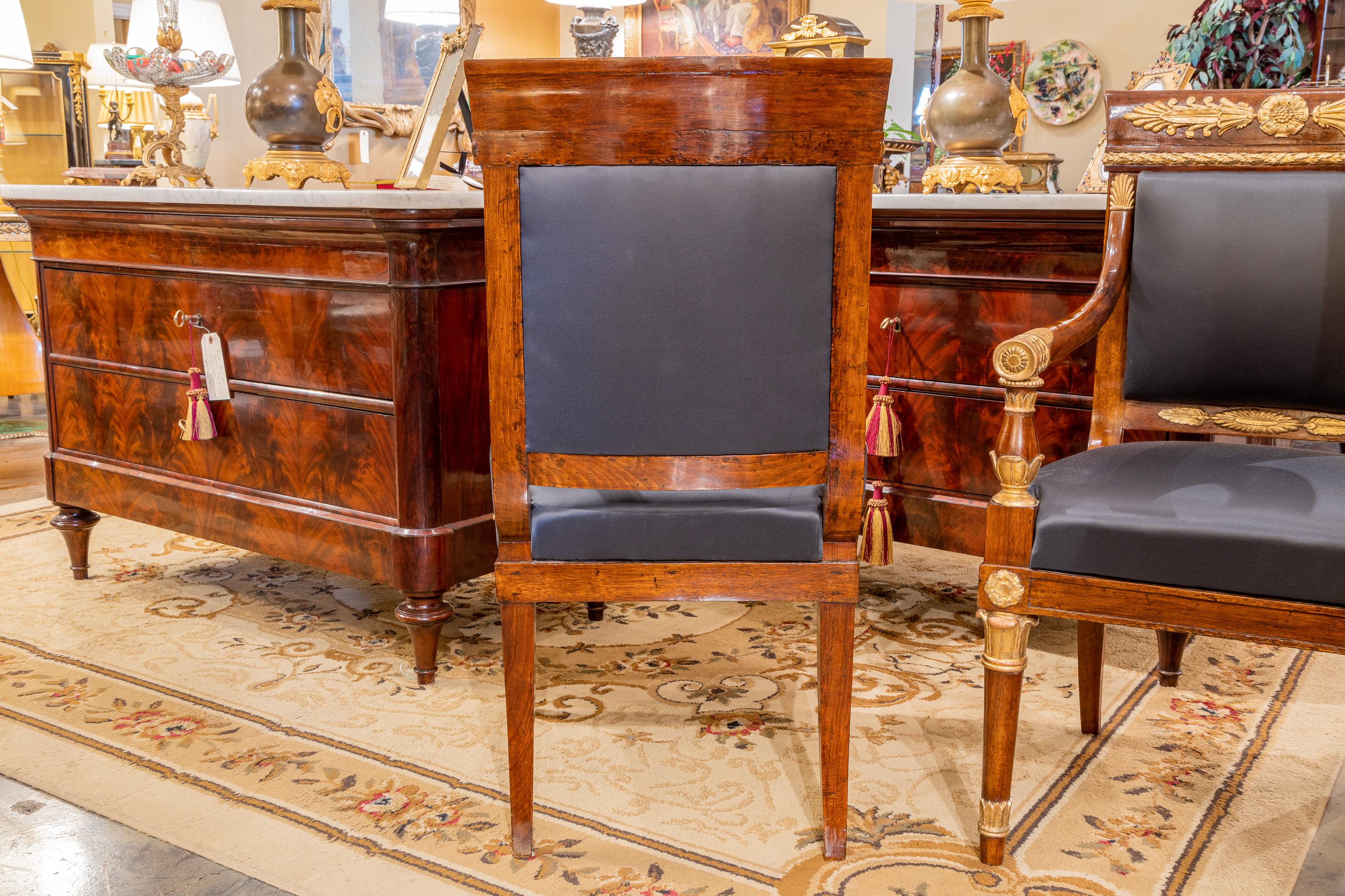 Mahogany Very Fine and Rare Pair of Early 19th C Italian Empire Carved and Gilt Chairs For Sale