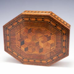 A Very Fine and Rare Tunbridge Ware Octagonal Work Box by Edmund Nye, c1850