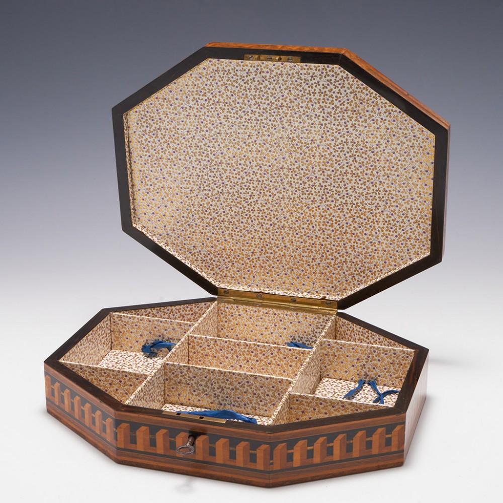Victorian A Very Fine and Rare Tunbridge Ware Octagonal Work Box by Edmund Nye, c1850