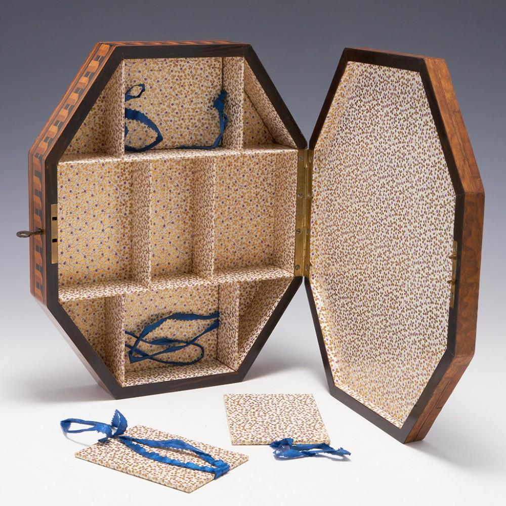 English A Very Fine and Rare Tunbridge Ware Octagonal Work Box by Edmund Nye, c1850