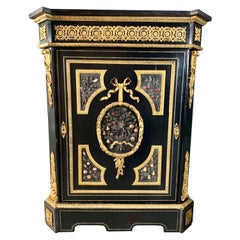 A Very Fine Antique Ebonized Wood & Ormolu Mounted Pietra Dura Cabinet