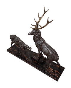Very Fine Art Deco Animalier Sculpture of a Stag and Doe by L.A. Carvin