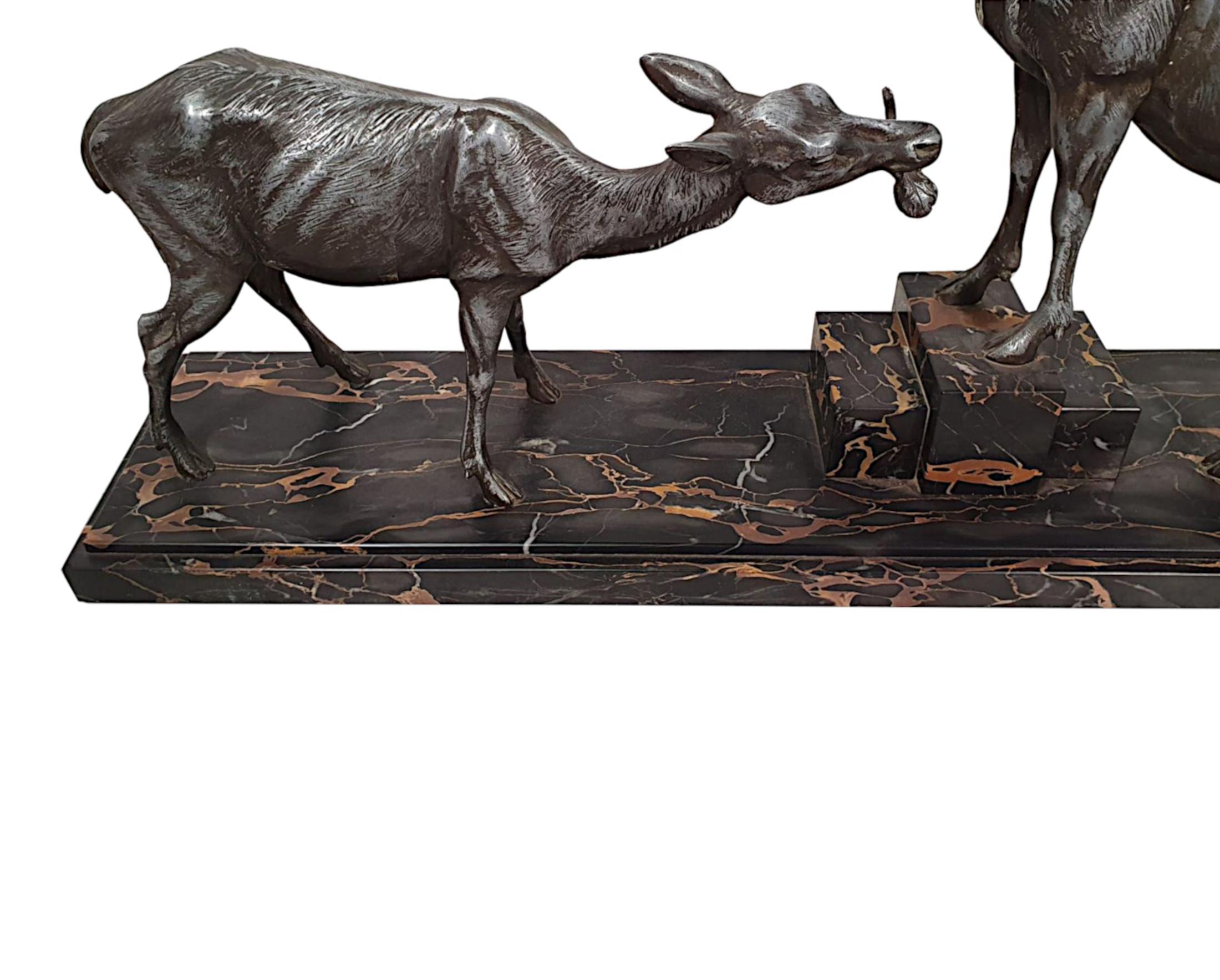 French Very Fine Art Deco Animalier Sculpture of a Stag and Doe by L.A. Carvin For Sale