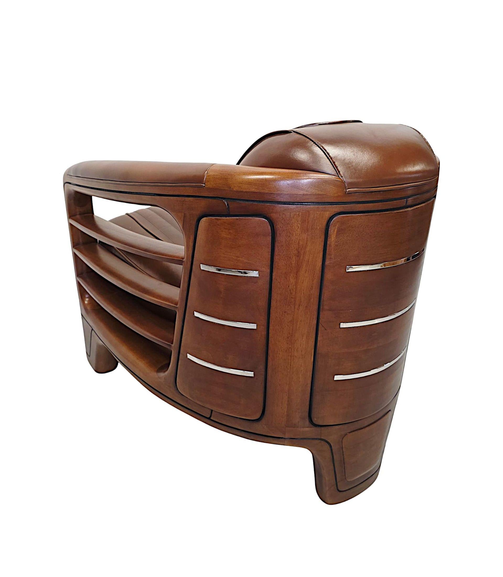 Contemporary A Very Fine Art Deco Design Walnut and Leather Club Armchair For Sale