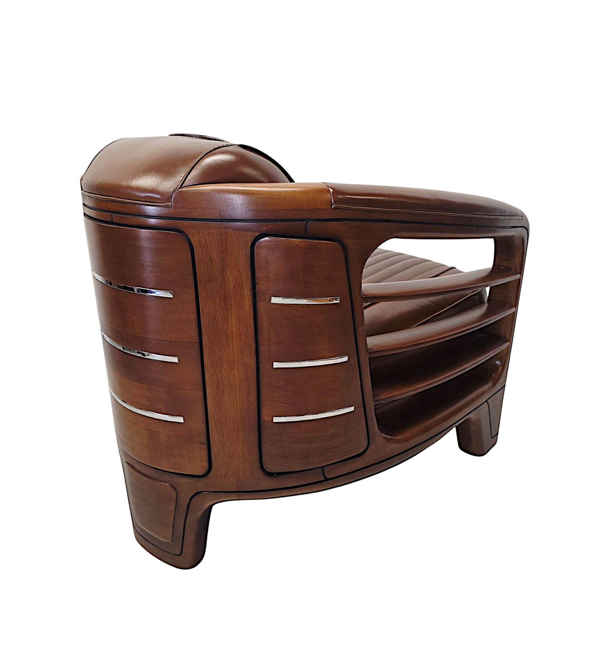 A Very Fine Art Deco Design Walnut and Leather Club Armchair For Sale 1