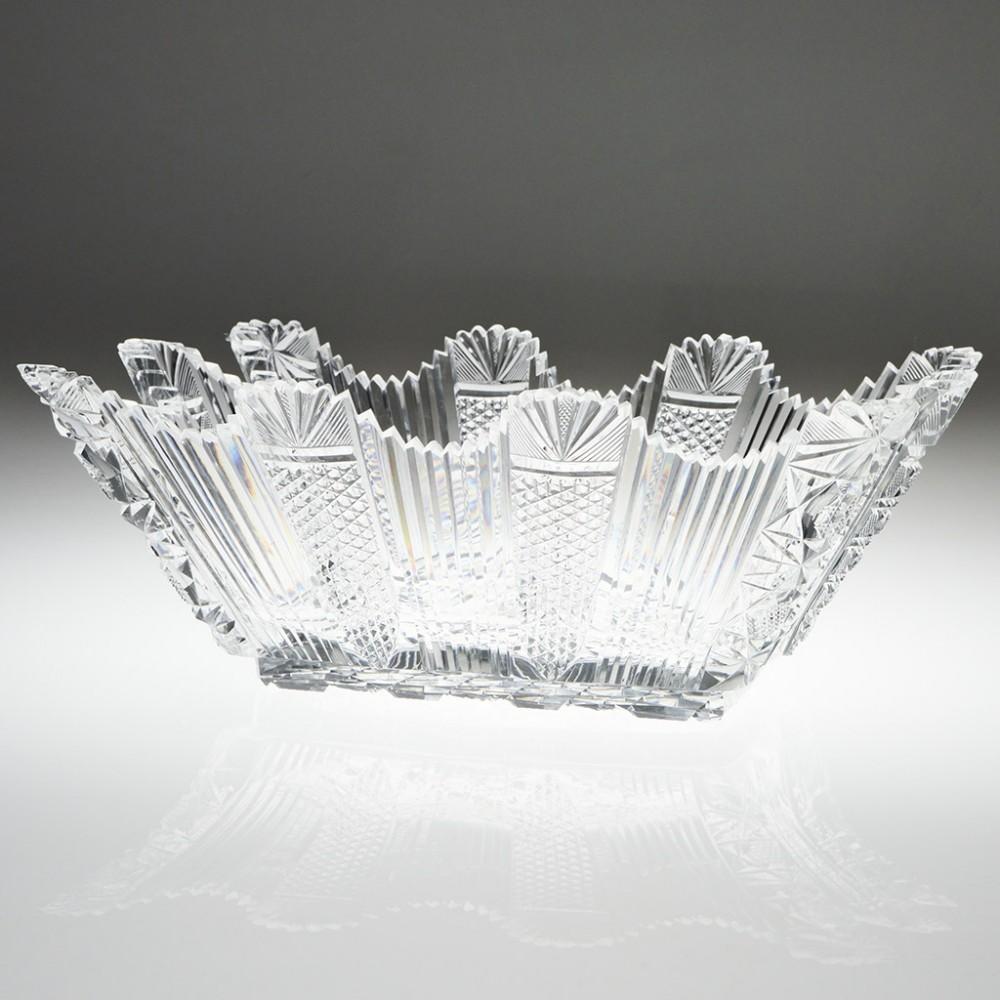 A Very Fine Brilliant Cut Glass Fruit Bowl, circa 1880

Additional information: 
Date : circa 1880
Origin : Stevens and Williams - Stourbridge
Bowl Features : Panels of miter cut flutes alternating with fields of fine diamonds on the flanks.