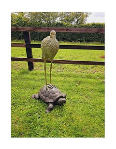 A Very Fine Bronze Animalier Garden Sculpture of a Tortoise and a Heron