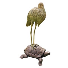 A Very Fine Bronze Animalier Garden Sculpture of a Tortoise and a Heron