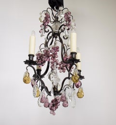 Very Fine Bronze "Cage" Louis XV Style Chandelier with Colored Pendalogues