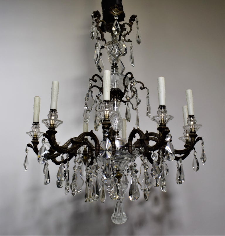 Very Fine Bronze and Crystal Chandelier Featuring Hand Cut Crystal
