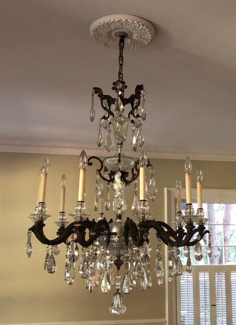 Very Fine Bronze and Crystal Chandelier Featuring Hand Cut Crystal