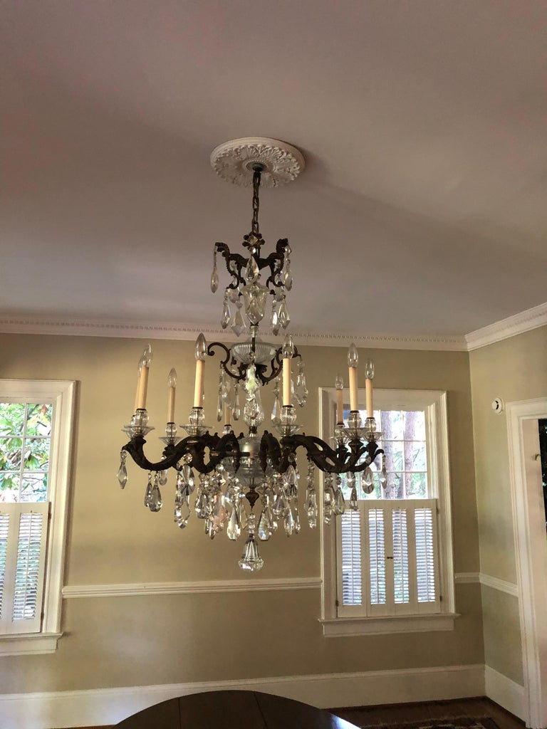 Very Fine Bronze and Crystal Chandelier Featuring Hand Cut Crystal