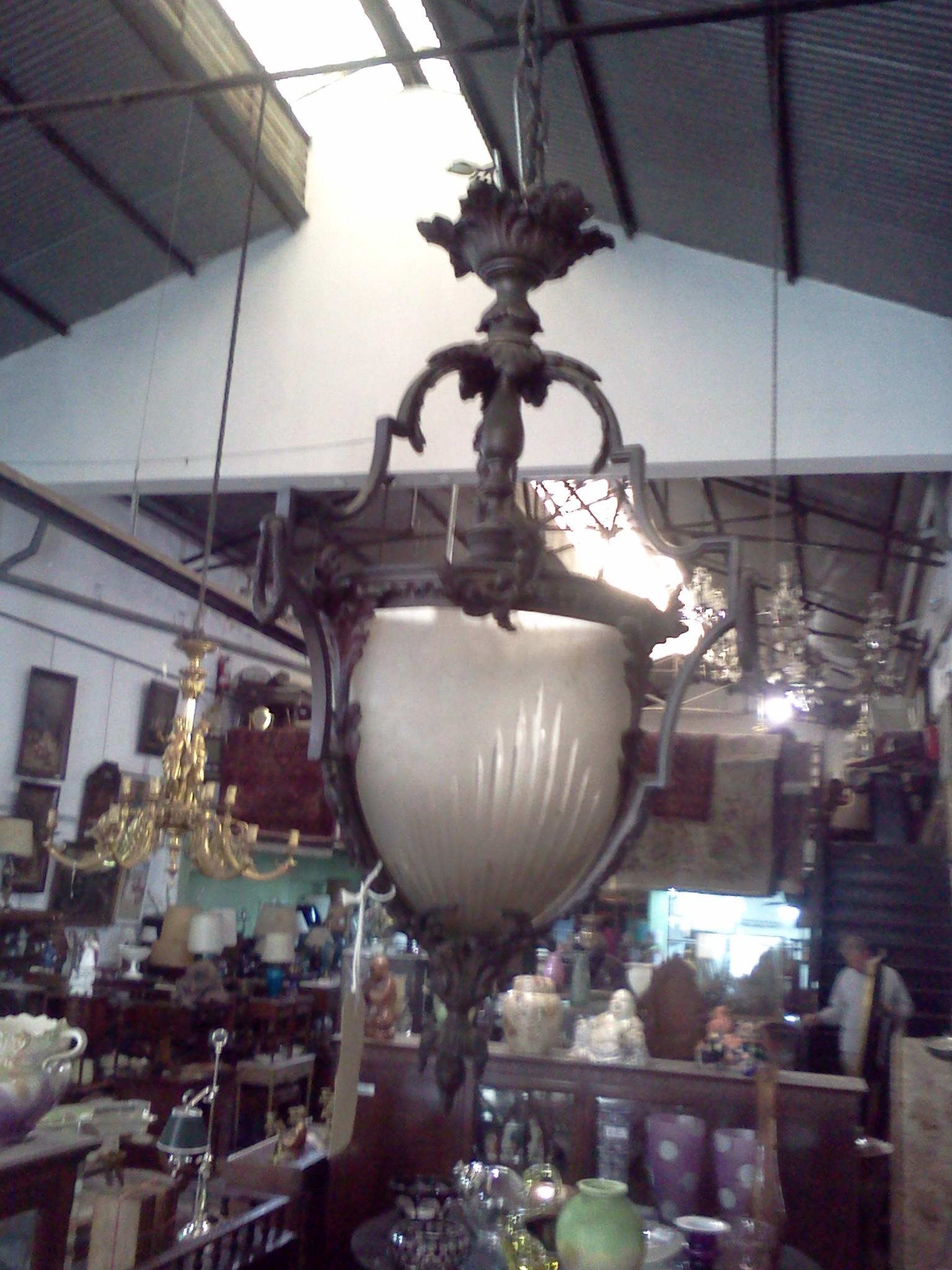 Early 20th Century Very Fine Bronze Lantern with Handcut Dome For Sale