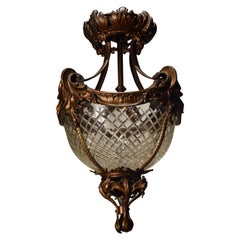 Very Fine Bronze Pendant, Hand Cut Crystal Dome