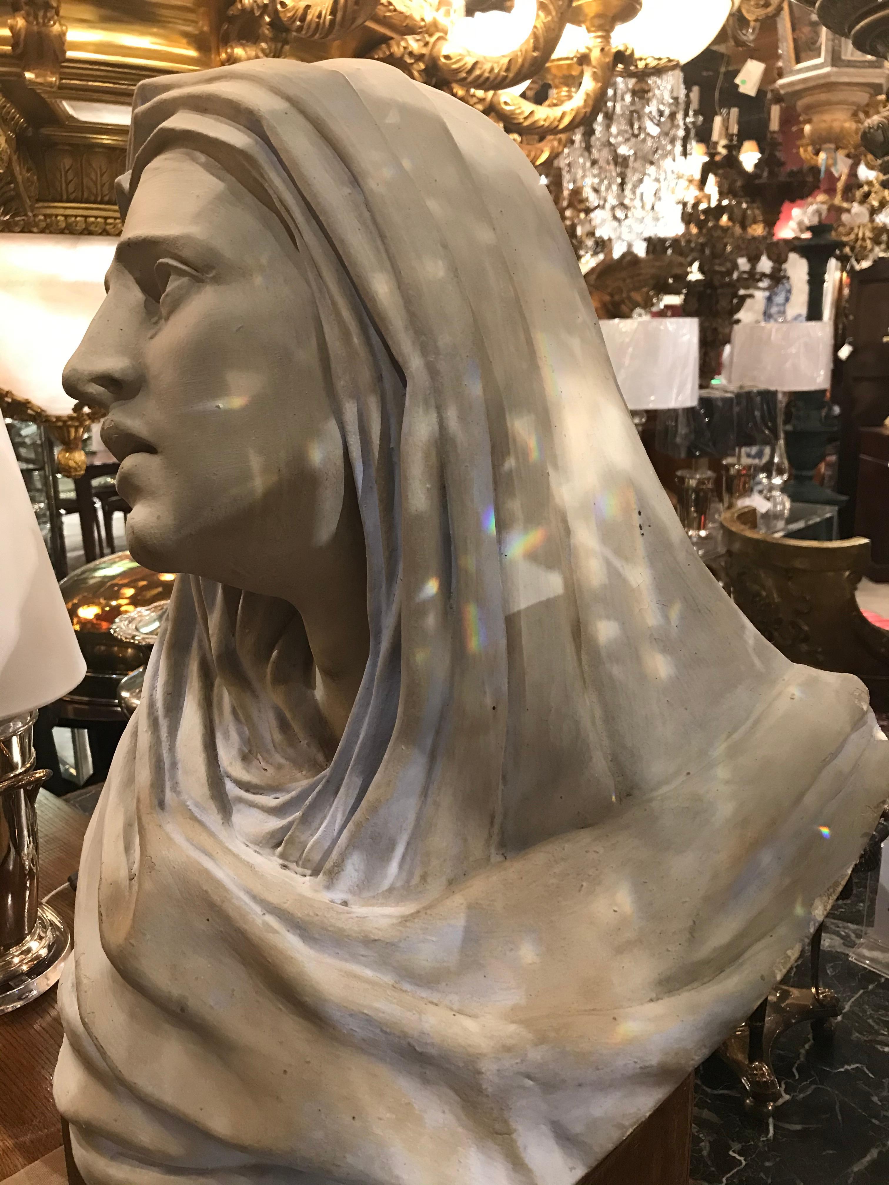 Neoclassical Very Fine Bust of Lady on Wooden Base For Sale