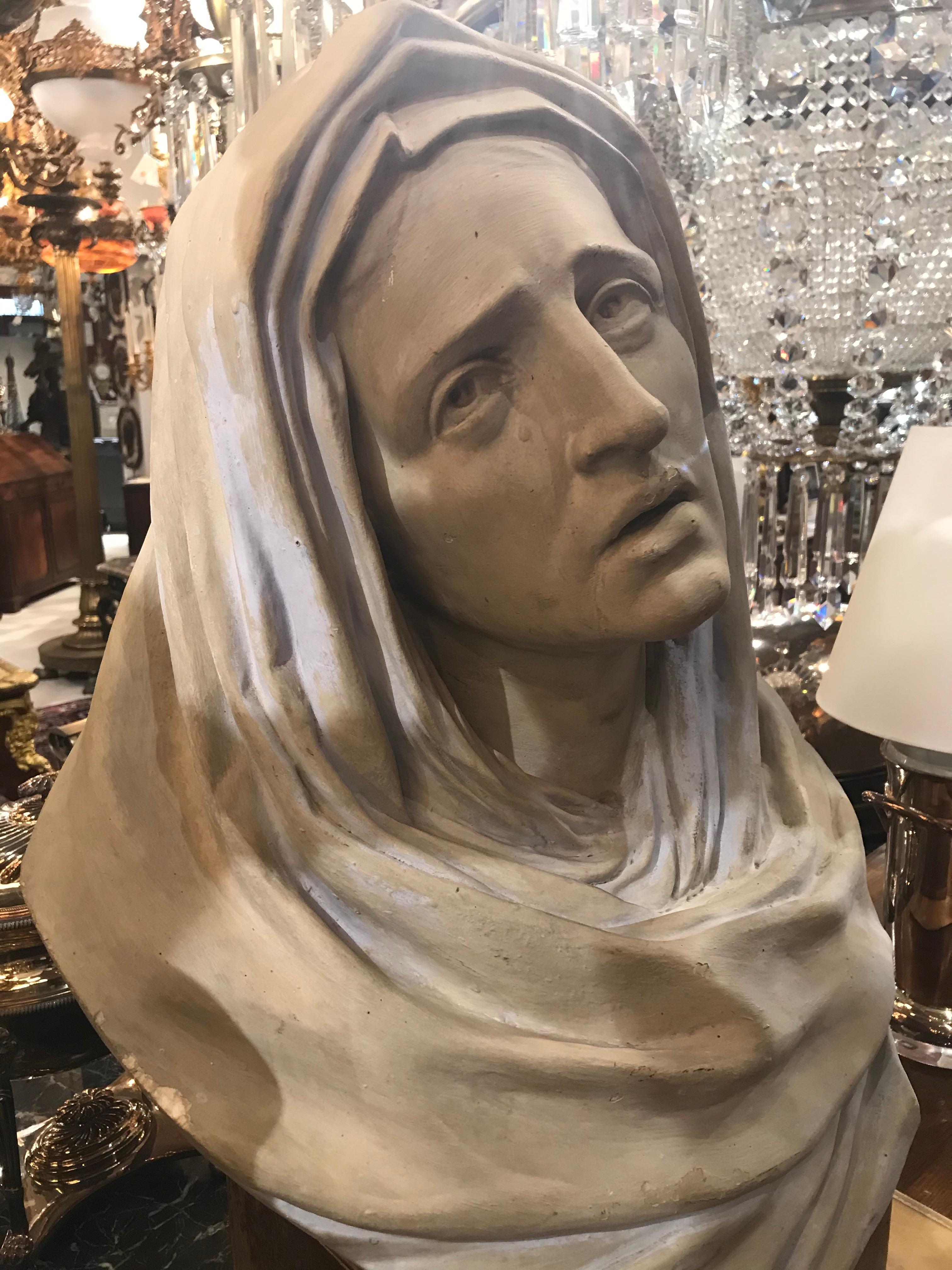 Italian Very Fine Bust of Lady on Wooden Base For Sale