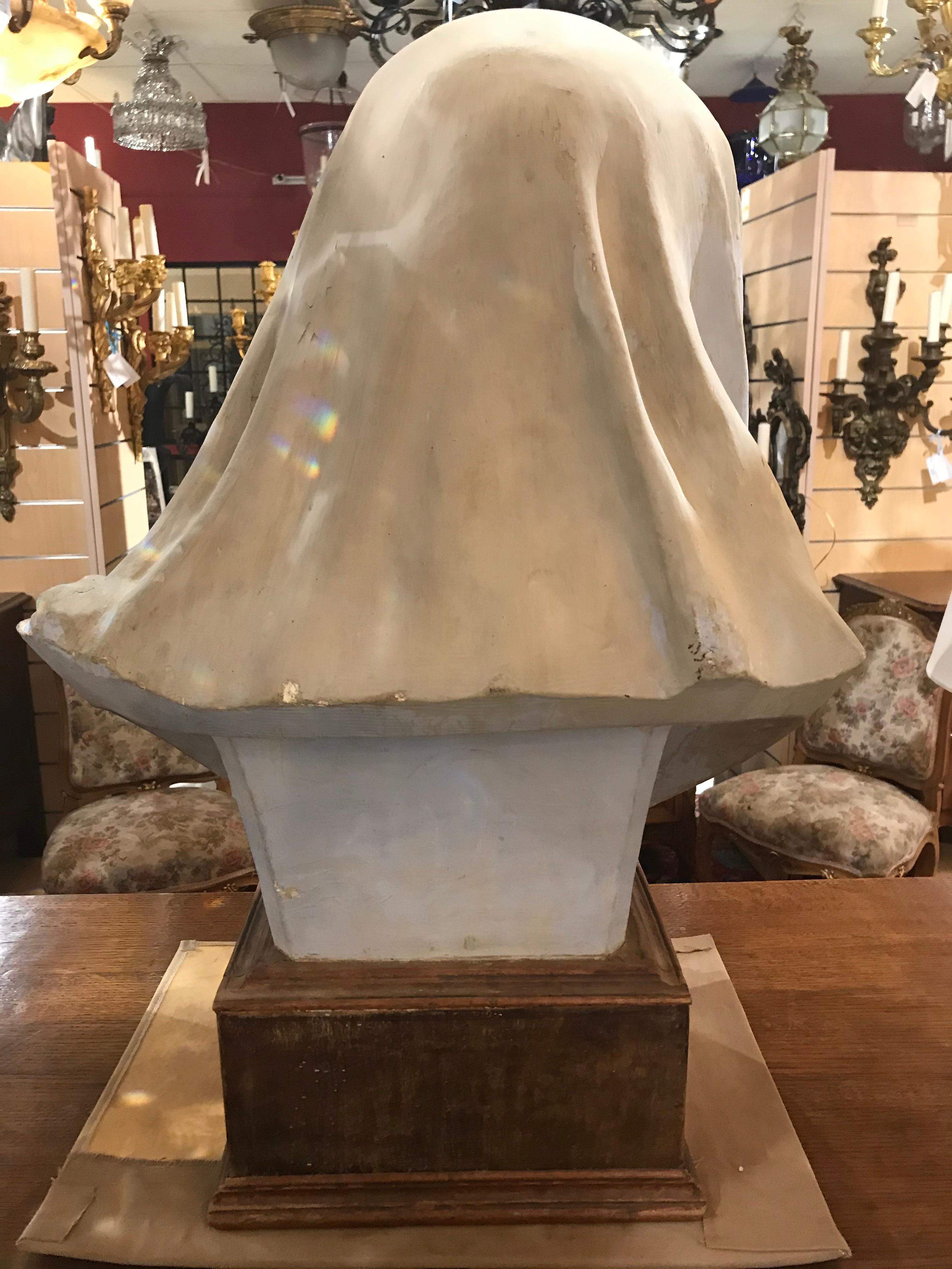 Very Fine Bust of Lady on Wooden Base In Good Condition For Sale In Atlanta, GA