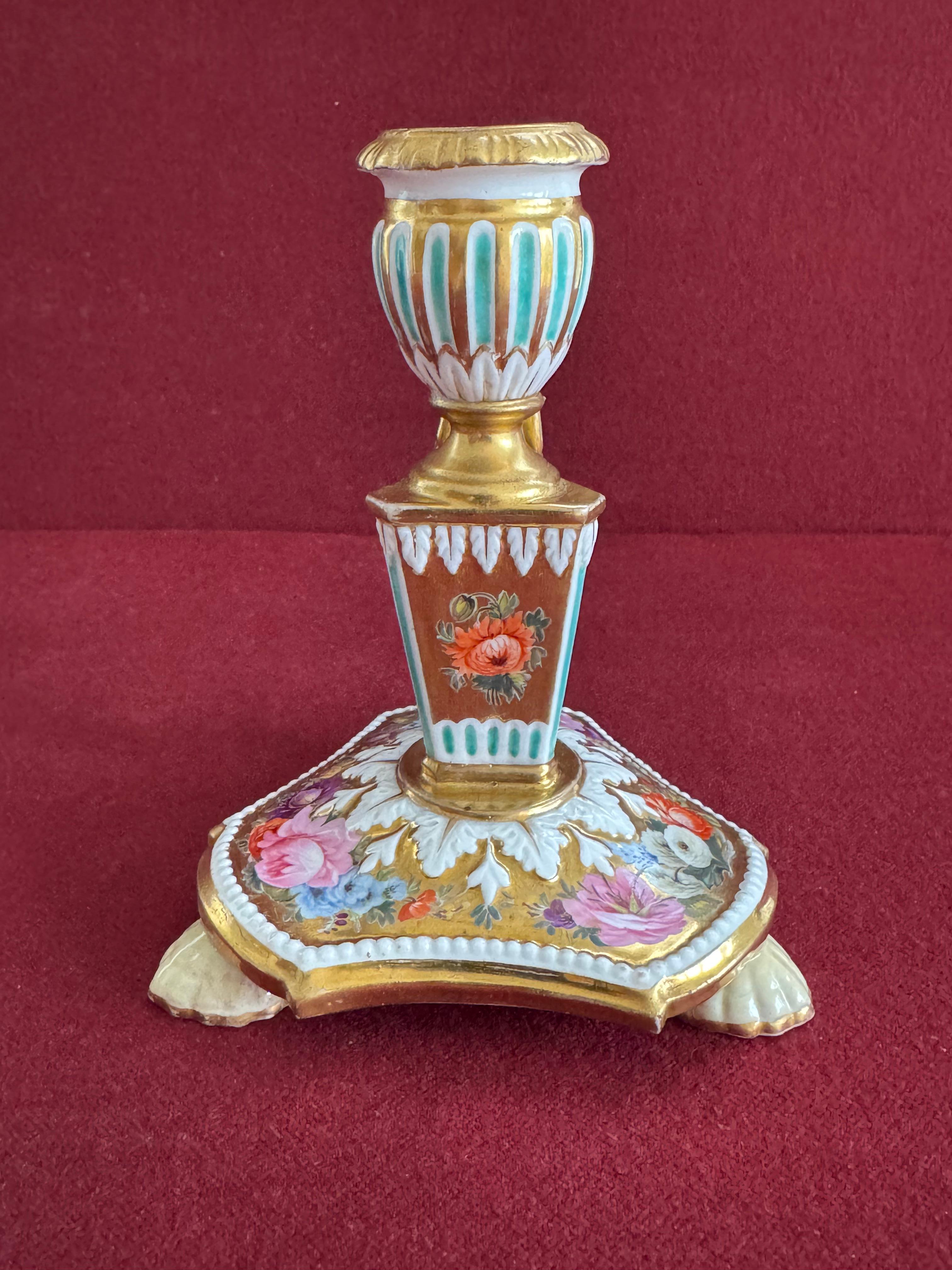 Hand-Painted A very fine Coalport Porcelain Library Candlestick c.1815 - 1820