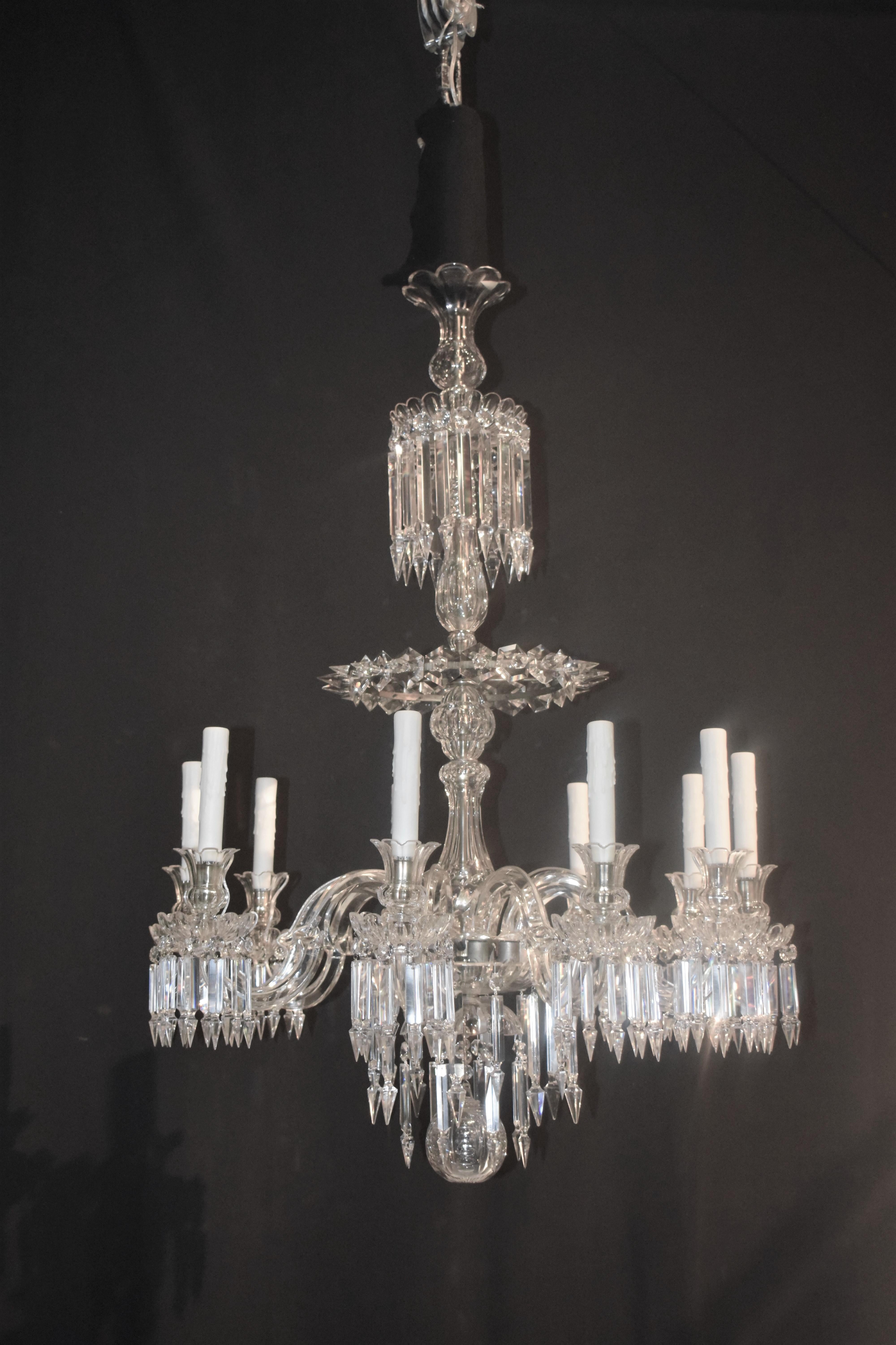 A Very Fine Crystal 10 Light Chandelier by Baccarat For Sale 12