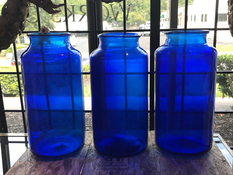 Very Fine and Decorative Blue Glass Jar For Sale at 1stDibs