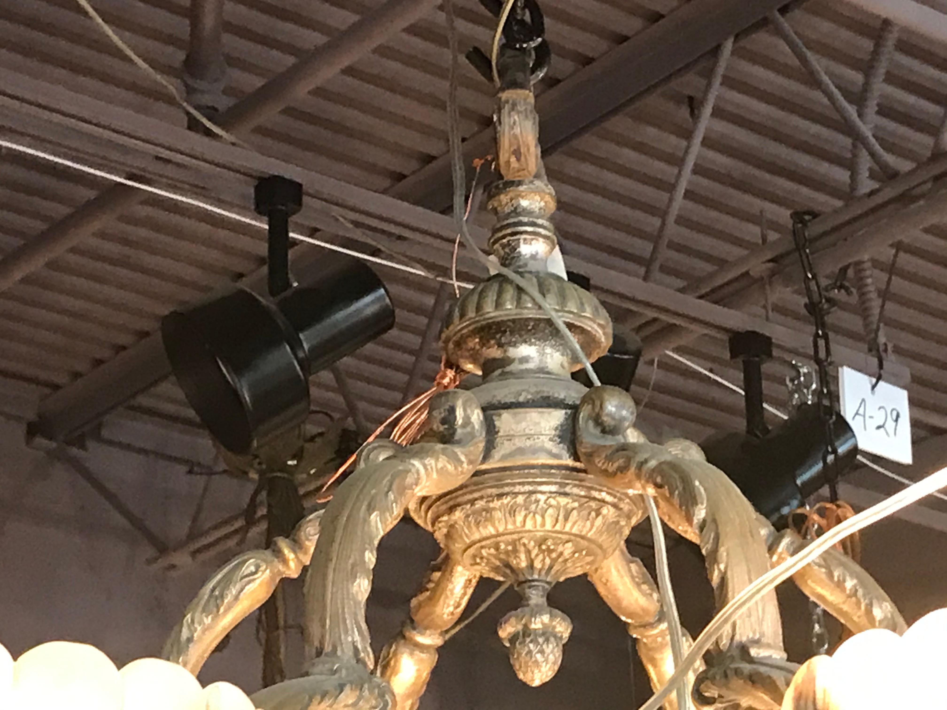 Early 20th Century Very Fine and Decorative Bronze Chandelier with Alabaster Dome and Shades