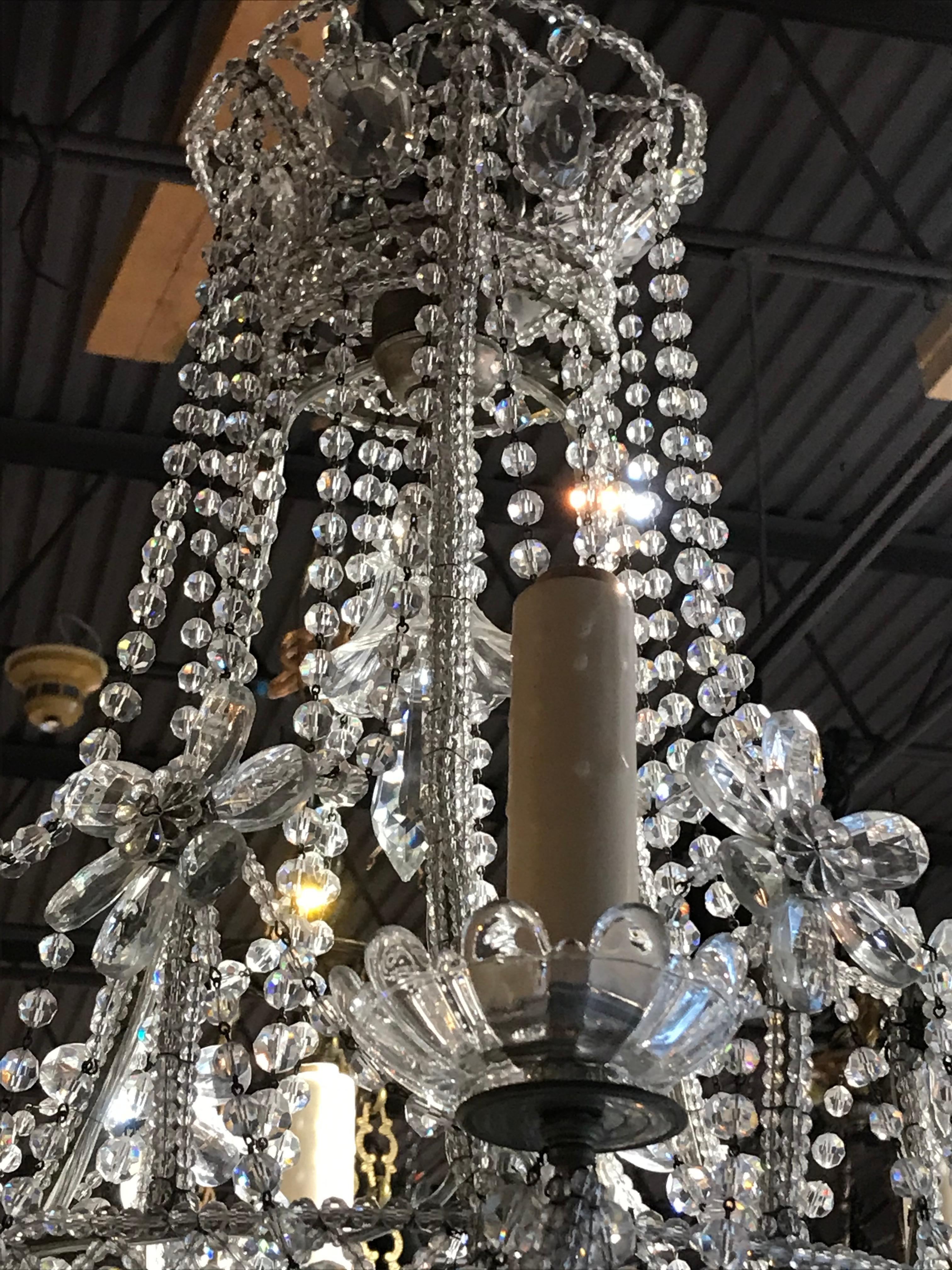 Mid-20th Century Very Fine and Decorative Silver over Bronze and Crystal Chandelier For Sale