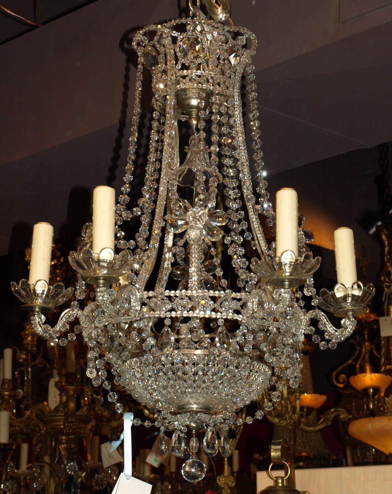 Very Fine and Decorative Silver over Bronze and Crystal Chandelier For Sale 2