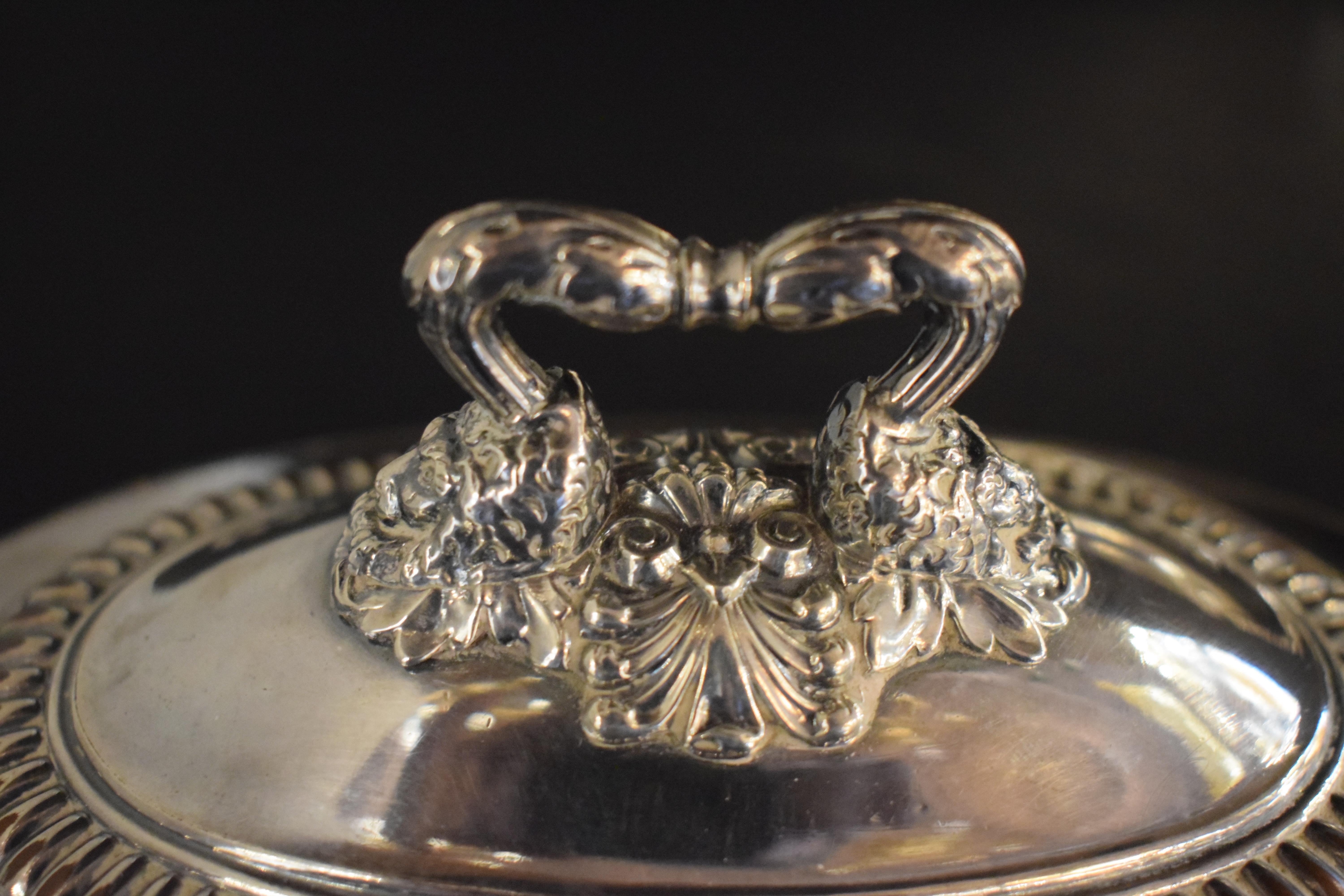 Very Fine & Decorative Silver Plate Covered Sauce Dish For Sale 5