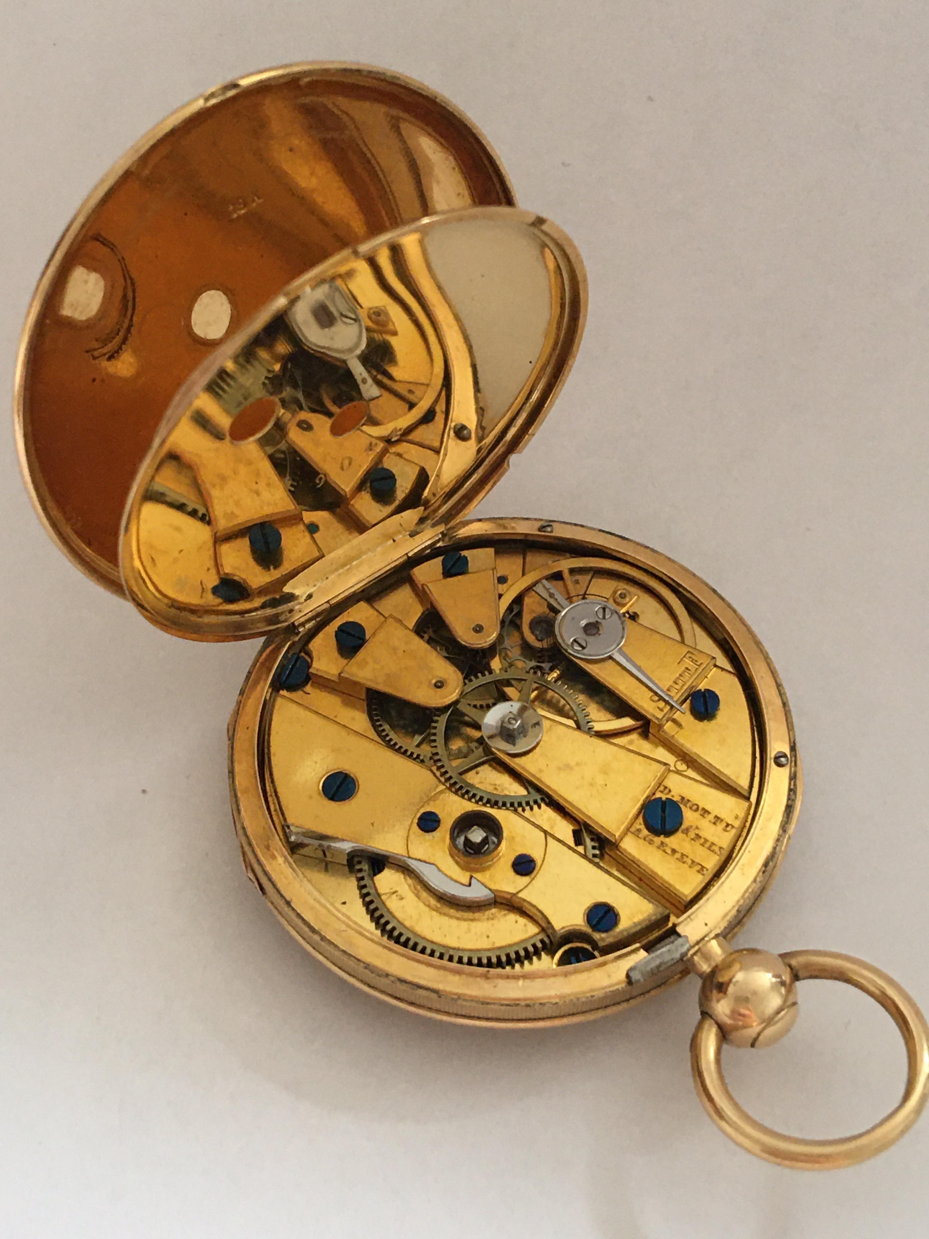 Very Fine Early 18K Gold Key-Wind D. Mottu & Fils A Geneve Small Pocket Watch In Fair Condition In Carlisle, GB