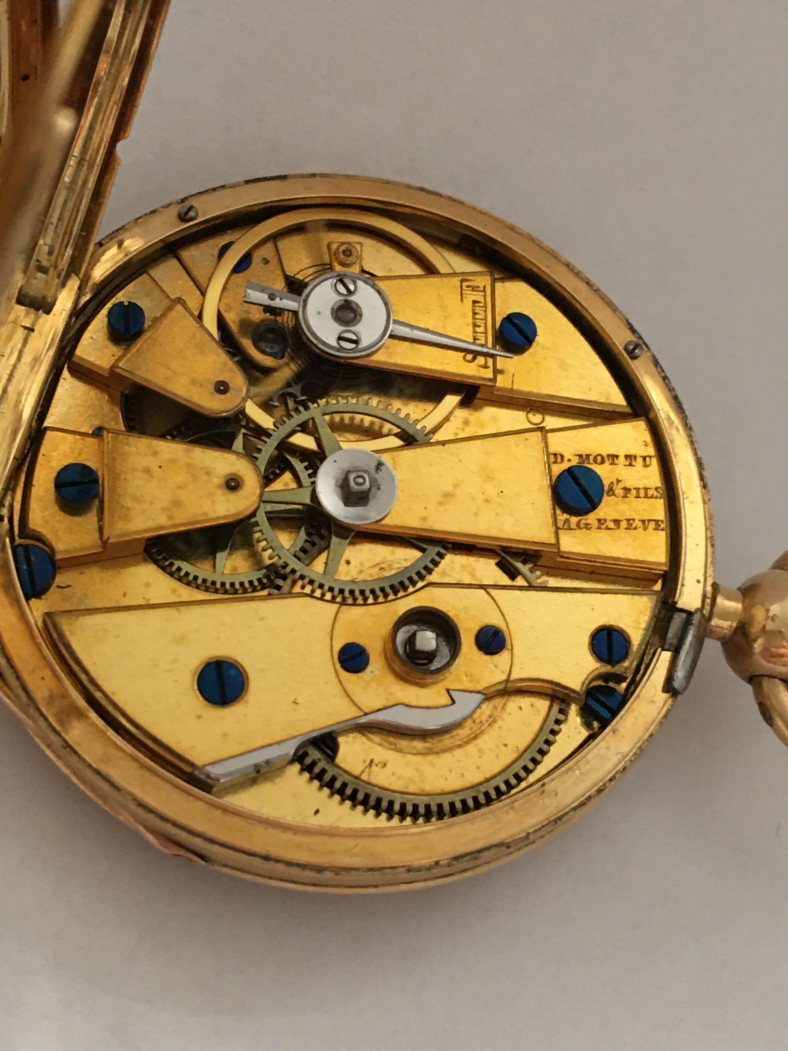 Women's or Men's Very Fine Early 18K Gold Key-Wind D. Mottu & Fils A Geneve Small Pocket Watch