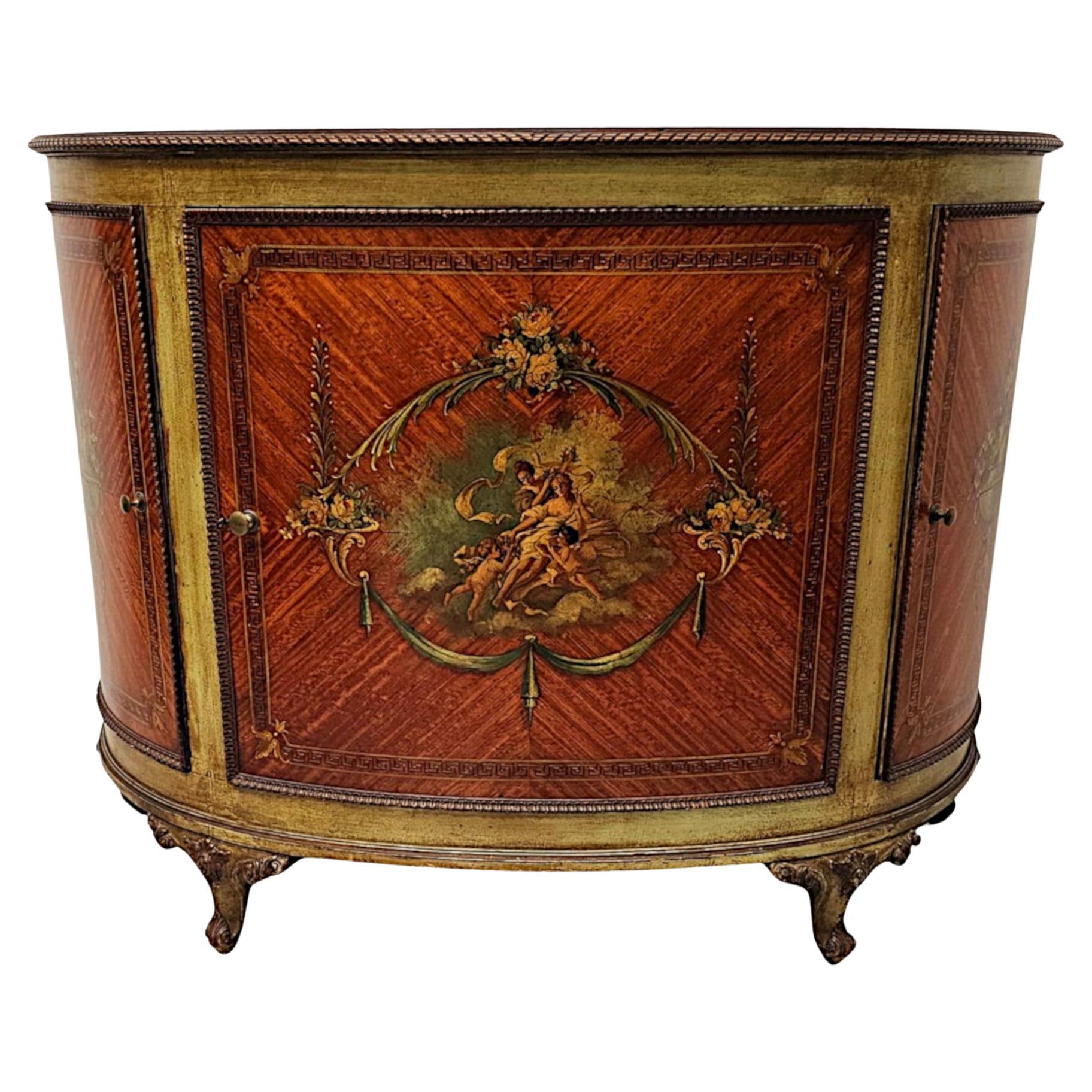 A Very Fine Early 20th Century Demilune Side Cabinet For Sale