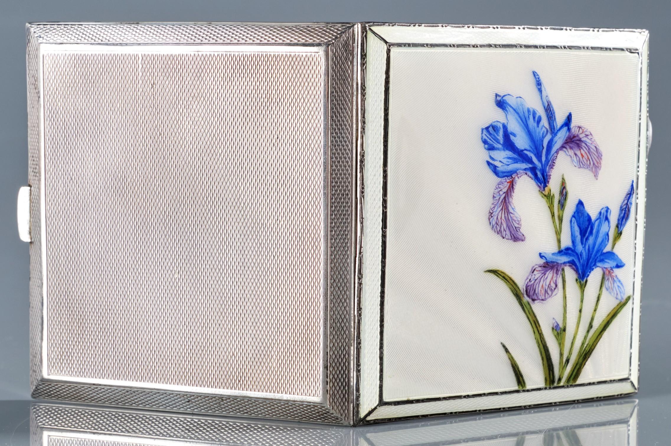 Machine Age A Very Fine Early 20th Century Enamelled Sterling Silver Cigarette Case  For Sale