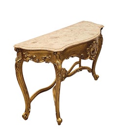 A Very Fine Early 20th Century Marble Top Giltwood Console Table