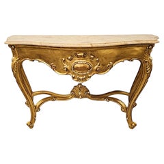 A Very Fine Early 20th Century Marble Top Giltwood Console Table
